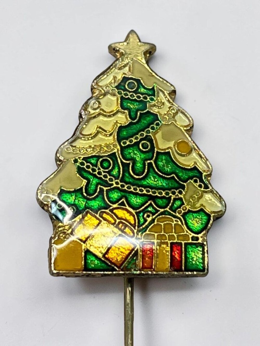 Christmas Tree Stick Pin Gold Tone Enamel Holiday Festive Vintage